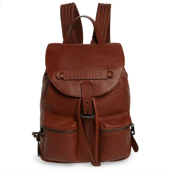 NEW $890 Longchamp Small 3D Leather Backpack in Cognac!